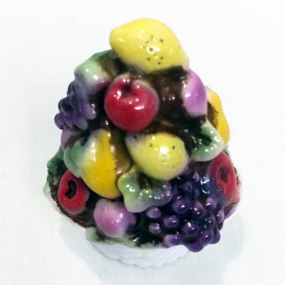 Vintage Pair Of Miniature-Maruri Masterpiece China Fruit Topiaries-Fruit Baskets - Picture 6 of 8